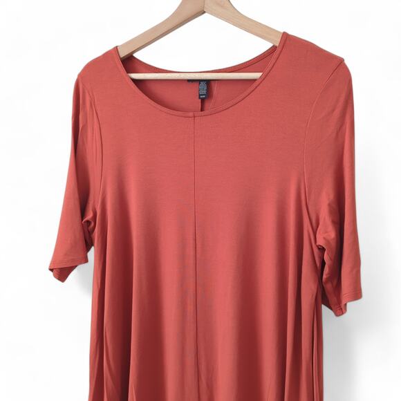 Eileen Fisher Top Womens Medium Viscose Asymmetrical Flowy Loose Tunic Orange - Picture 3 of 6